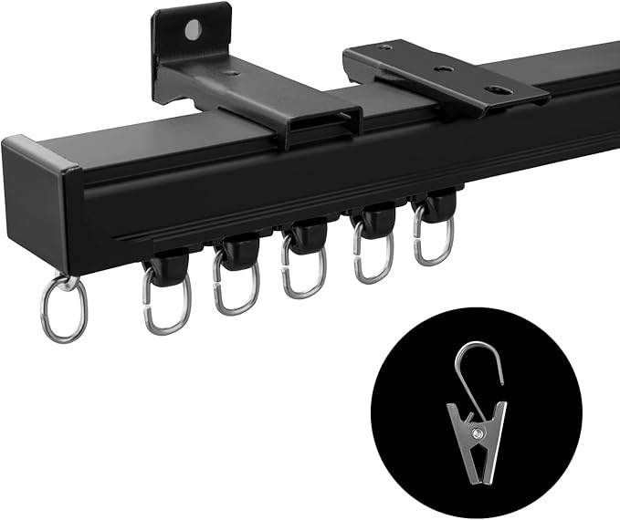 Curtain Tracks Ceiling Wall Mounted Heavy-Duty Curtains Rails Room Divider Track for Living Bedroom Shower Black 3FT To 15 FT