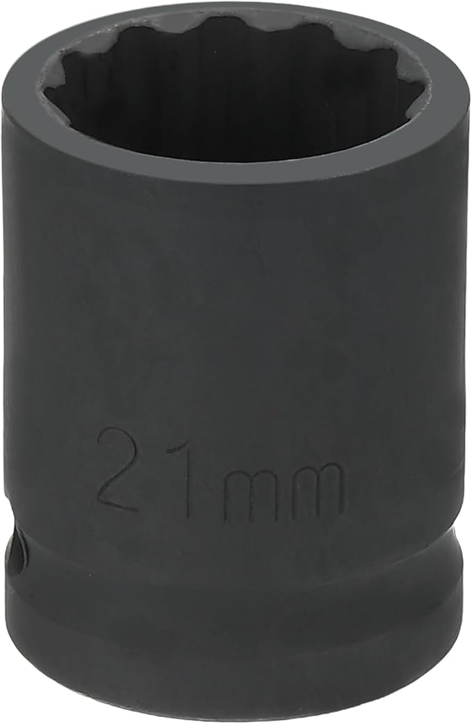 HARFINGTON 12-Point Impact Socket 1/2 Inch Drive 21mm Metric Cr-V Shallow Impact Socket Nut Driver Wrench for Auto Repair
