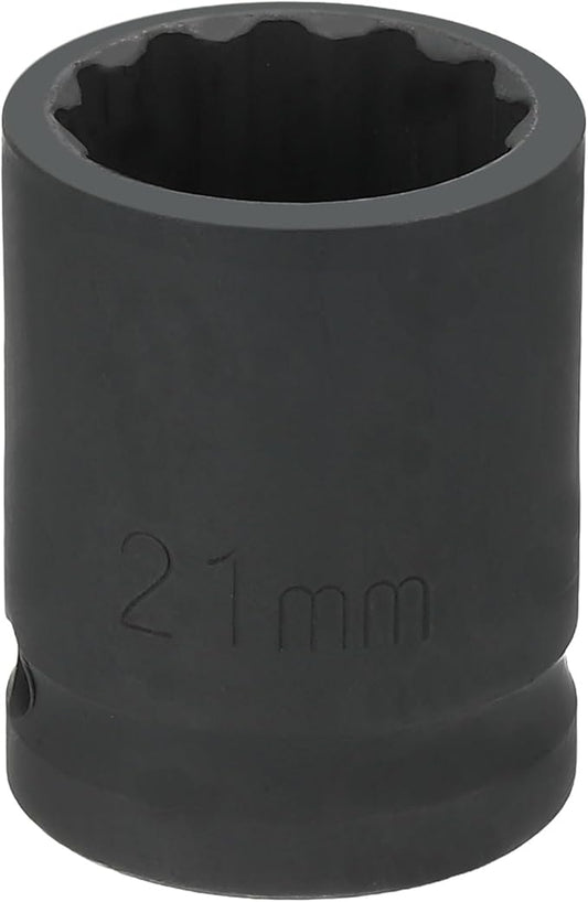 HARFINGTON 12-Point Impact Socket 1/2 Inch Drive 21mm Metric Cr-V Shallow Impact Socket Nut Driver Wrench for Auto Repair