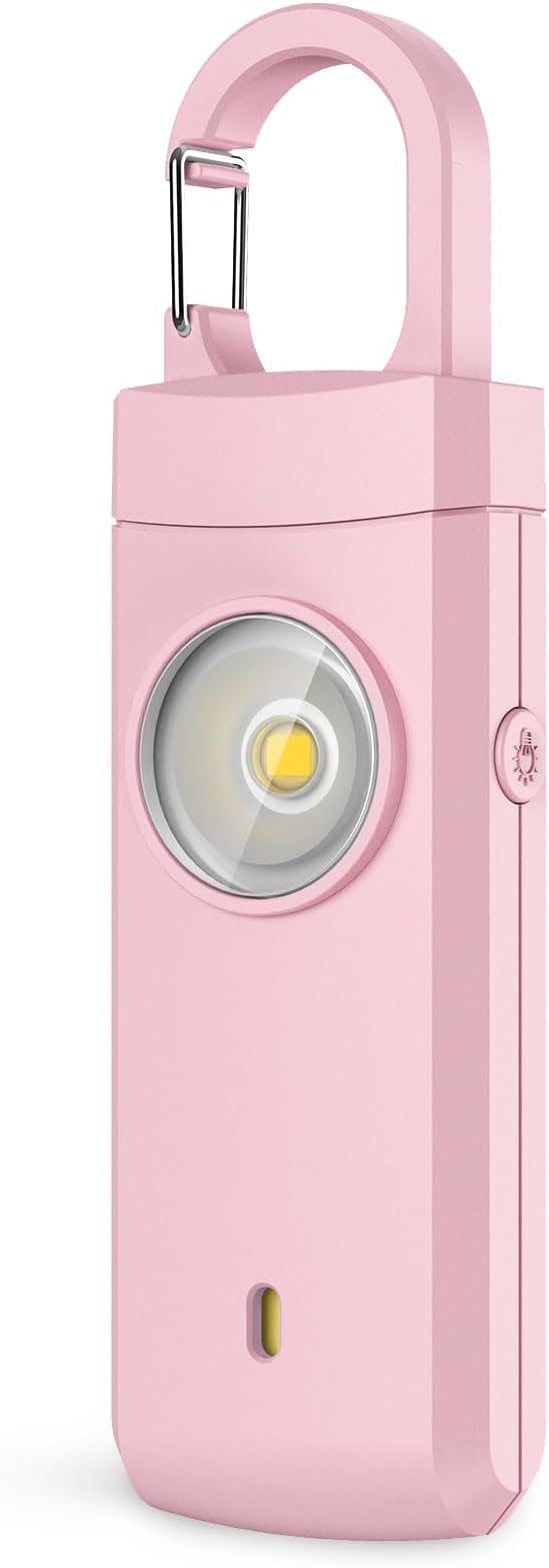 Rechargeable Personal Alarms for Women - Christmas Birthday Gifts for Women, Stocking Stuffers for Teen Girl, Daughter, Safety Keychain Flashlight, Siren Alarm, Travel College Essentials (Pink)