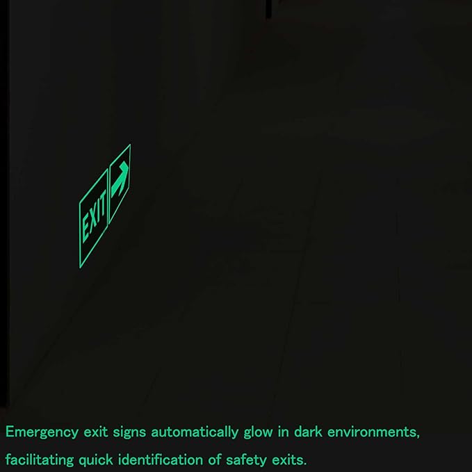 Emergency Exit Sign Glow in the Dark Decals, Running Man Sign With Directional Arrow Light Stickers, 15x15 cm, 8 Pcs Green