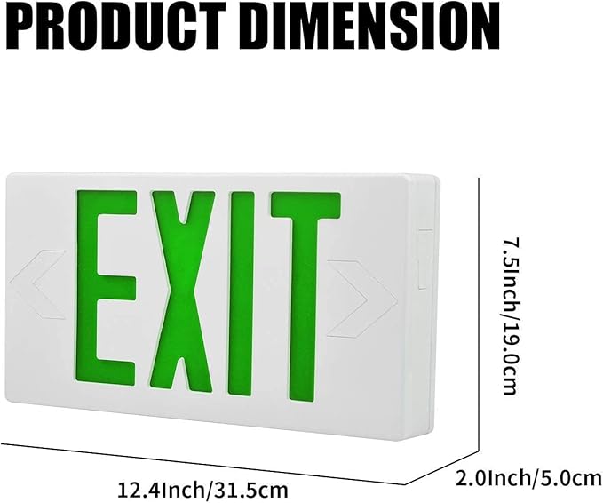 AKT LIGHTING Green LED Exit Sign Emergency Light with Battery Backup, Double Face Hardwired Green Letter Emergency Exit Lighting For, Restaurant, Commercial, Supermarket, UL-Listed, 120-277V, Pack of 6
