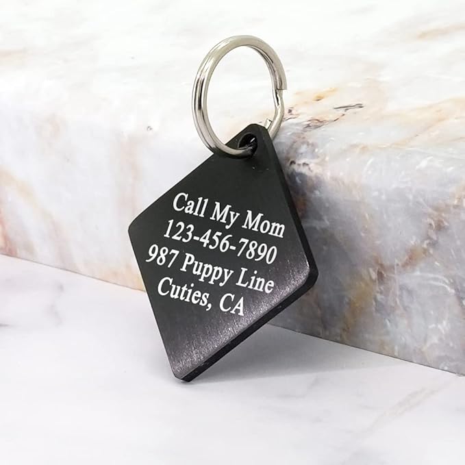 Ultra Joys Dog ID Tag, Custom Dog Tag Personalized Cat Tag, Pet ID Tag, Brushed Stainless Steel Diamond Dog Tag Black Medium
