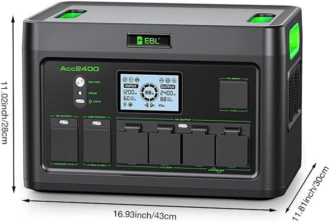 2400W Portable Power Station EBL, 1843Wh LiFePO4 Solar Generator with 4 AC Outlets, Fast AC Charging, 100W USB-C PD Output, 11 Ports for Home Backup, RV Camping & Emergency Power Outages (Peak 4800W)