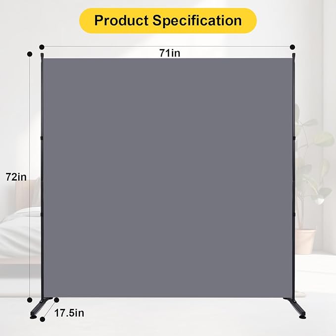Room Divider 6FT Single Panel Privacy Screen, 71'' Wide Fabric Indoor Room Divider Wall Divider for Room Separation, Portable Room Partitions and Dividers Freestanding Temporary Wall Room Separators