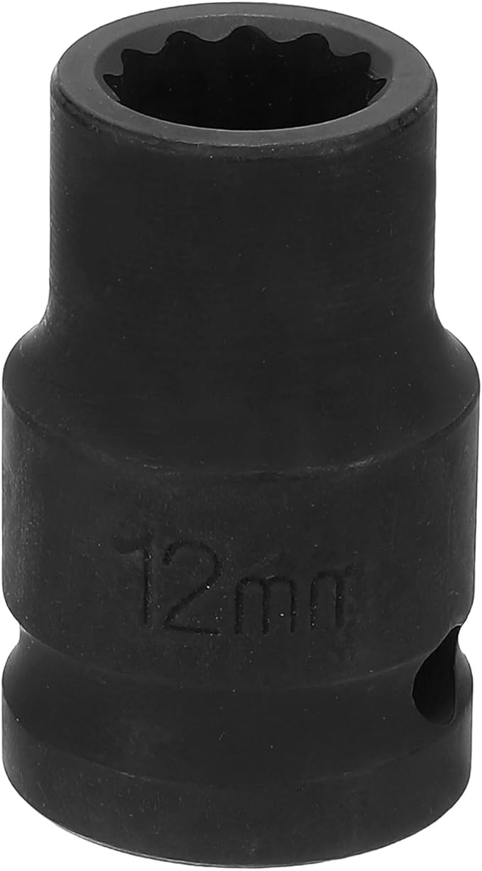 HARFINGTON 12-Point Impact Socket 1/2 Inch Drive 12mm Metric Cr-V Shallow Impact Socket Nut Driver Wrench for Auto Repair