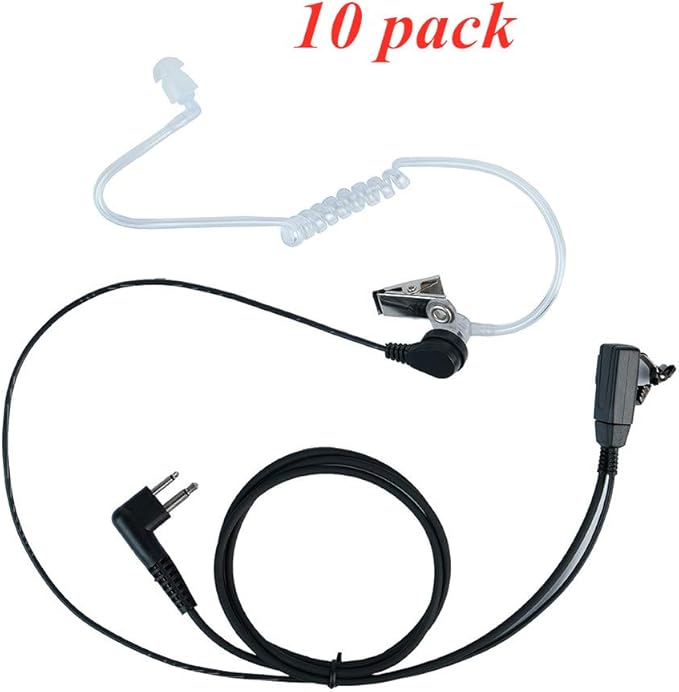 2 Pin Covert Acoustic Tube Earpiece Headset with Mic PTT for Motorola cls1110 cp200 cls1410 cp185 cp200d rdm2070d walkie Talkie 2 Way Radio(10 Packs)