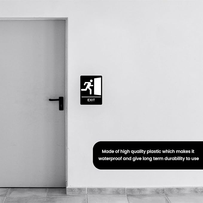 Exit Sign with Braille Grade II for Door & Wall - Comes With Graphical Symbols and Double Sided 3M Tape to Secure Ideally in Less Than a Minute - Size 9 x 6 Inch