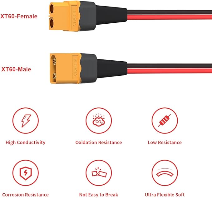 12AWG 10FT XT60 Extension Cable 2 6 10 20 35 50 75 100FT XT60 Female to Male Connector for RC Battery Portable Power Station Solar Panel(10FT)