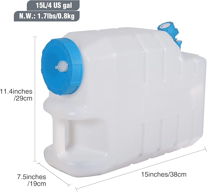 3.9 Gallon/15L Water Container with Spigot, Portable BPA Free Water Jug, Multifunction Water Tank for Camping Outdoor Hiking Picnic Supplies