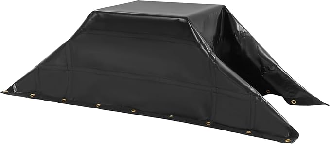 Heavy Duty Waterproof Tarp,63'' x 56.75'' Black Tarpaulin with Fixed D-Shaped Rings,Truck Tarpaulin,Emergency Rain Shelter Protective Cover,Multipurpose PVC Cargo Tarp for Firewood, Roof, Camping