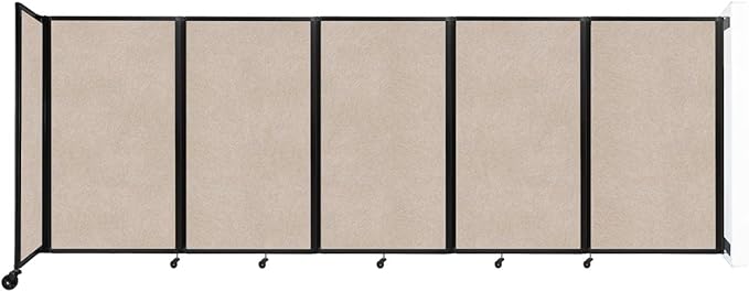 Versare Room Divider 360 Wall-Mounted Folding Partition | Locking Wheels | Temporary Room Separator | 14' x 5' Beige SoundSorb Panels