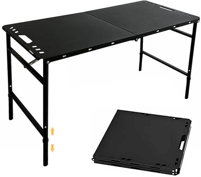 SoloWilder Foldable Camping Table with Gas Struts 3'5" Outdoor Portable Table 19" - 24" Height Adjustable Carbon Steel Lightweight Camping Table 12lb