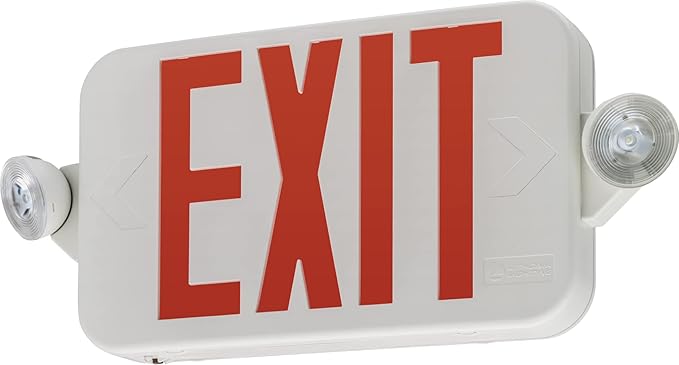 Lithonia Lighting Basics LED Exit Sign/Emergency Light Combo, Red/Green Switchable Exit Sign and Emergency Lights for Business, 2-Head Fixture, Round Lamp Heads, White (ECRG RD M6)