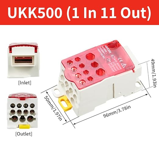 DIN Rail Distribution Box,690V 500A Positions Screw Terminal Block Junction Box Breaker Box Circuit Breaker Distribution Box for Various Power Distribution Needs (Red, 500A)