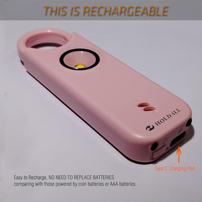 Personal Safety Alarm for Women–135dB Loud Siren with Strobe Light-Acoustooptical Warning, Rechargeable Emergency Safety Alarm, 0.9oz Easy Carry for Elderly and Kids. (Pink)