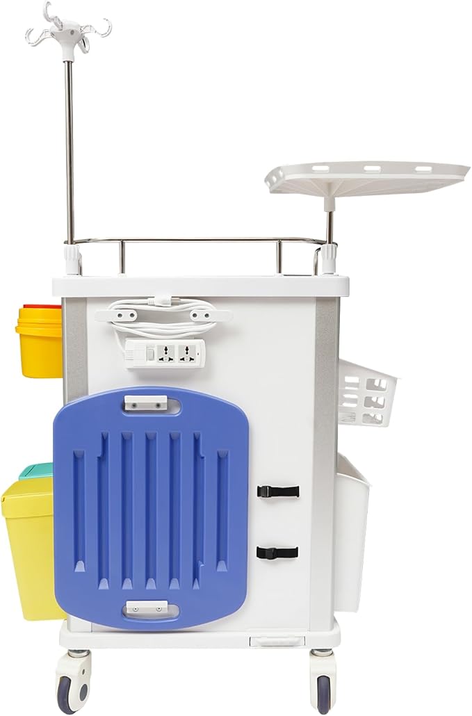 Rolling Crash Cart with Drawers & Adjustable IV Pole, Silent Casters, Needle Disposal Holder, Trash Bin, O2 Holder, Utility Trolley Cart for Clinic, Hospital, Salon, Lab, Load 176 Lbs (Green)