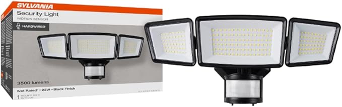 Sylvania 23W Security LED Light with Motion Sensor, Hardwired, 3500 LMS, Wet Rated, 5000K, Daylight - 1 Pack (66479)