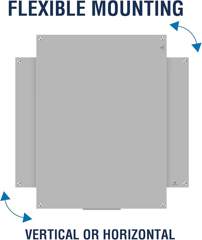 TSJ OFFICE Glass Dry-Erase Board - 48 x 36 Inches Wall Mounted Magnetic Whiteboard, Large Frameless Glass White Board for Office, Home & School, Gray