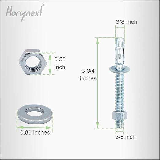 3/8" x 3-3/4" Wedge Anchor, for Cement and Concrete only, zinc-Plated Carbon Steel Screws and lag Bolts （ 30 pcs
