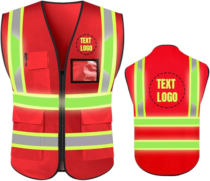 YOWESHOP High Reflective Visibility Safety Vest Custom Your Logo Safety Workwear with Reflective Strips and Front Zipper