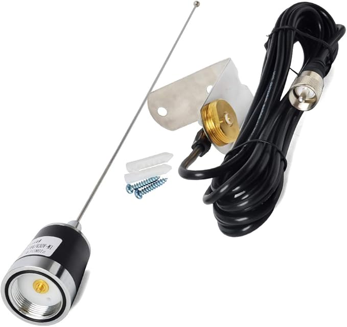 HYS Amateur Antennas Dual-Band NMO 20 Inch Antenna VHF 144/UHF 430MHz NMO L Shape Mount Mobile Antenna Bracket W/13 ft RG58 Coax Cable NMO to UHF-male/PL259 for Motorola Kenwood Midland Mobile Radios