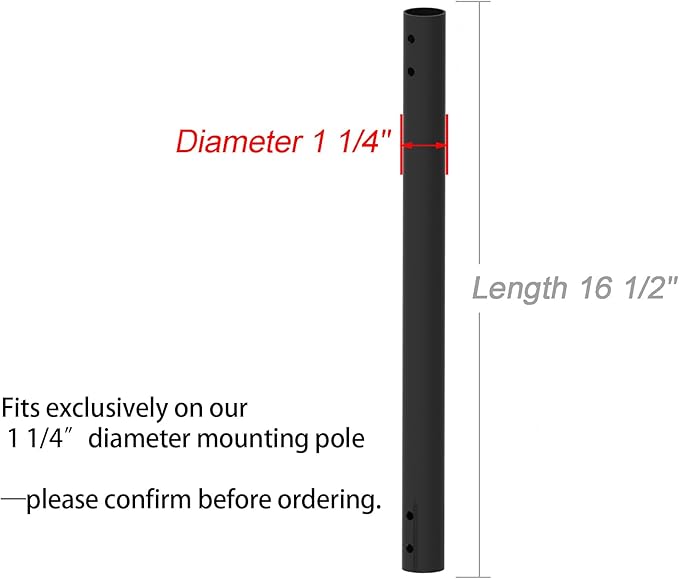 Extension Pole for PIBIDI Diameter 1 1/4" J Pole Mount (Diameter 1 1/4", Extension 16 1/2", Black)