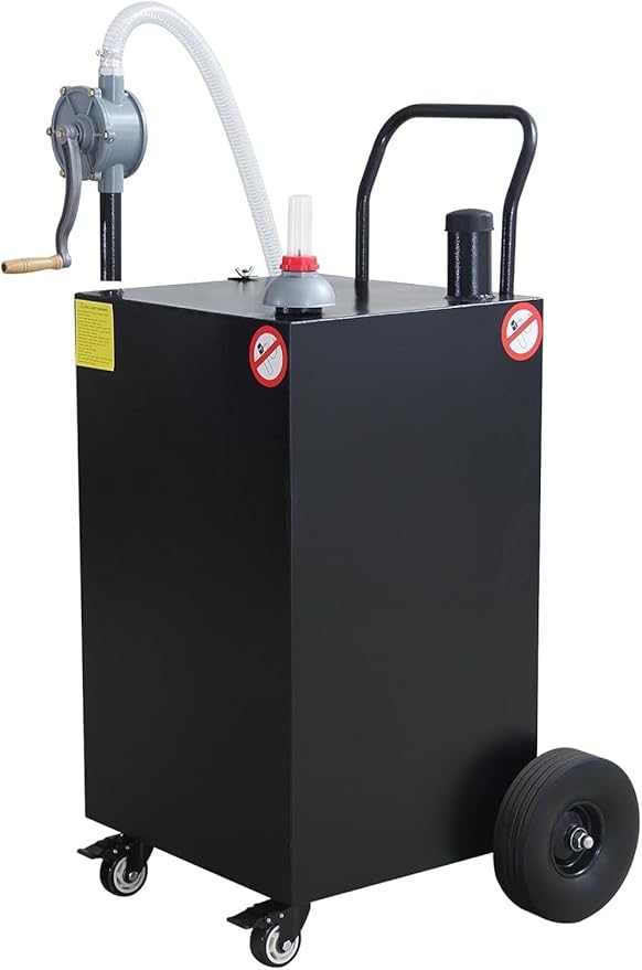50 Gallon Fuel Caddy With Wheels - Heavy Duty Steel Gas Can With Hand Pump - Portable Fuel Transfer Tank for Gasoline, Diesel, Kerosene - Wide Mouth Design for Construction, Farm, ATV, Generator