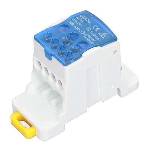 DIN Rail Distribution Box,690V 80A Positions Screw Terminal Block Junction Box Breaker Box Circuit Breaker Distribution Box for Various Power Distribution Needs (Blue, 80A)