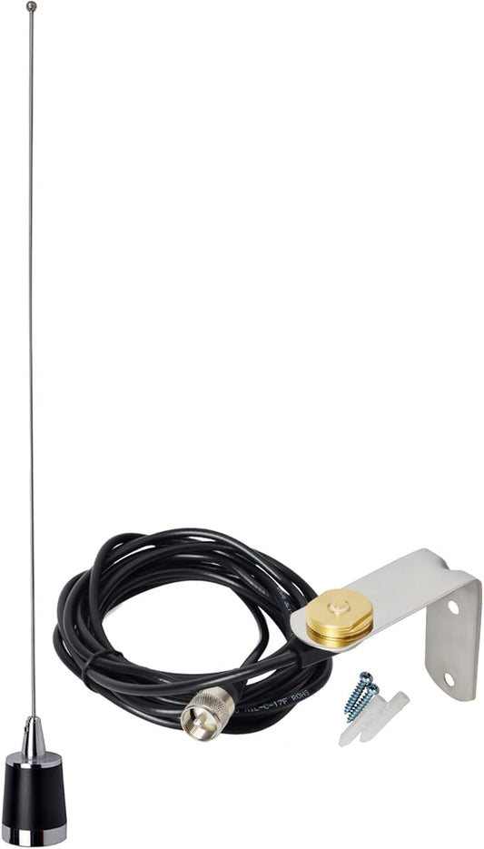 HYS Amateur Antennas Dual-Band NMO 20 Inch Antenna VHF 144/UHF 430MHz NMO L Shape Mount Mobile Antenna Bracket W/13 ft RG58 Coax Cable NMO to UHF-male/PL259 for Motorola Kenwood Midland Mobile Radios