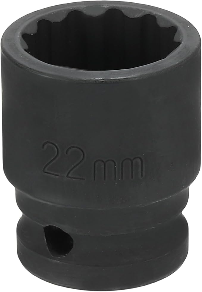 HARFINGTON 12-Point Impact Socket 1/2 Inch Drive 22mm Metric Cr-V Shallow Impact Socket Nut Driver Wrench for Auto Repair