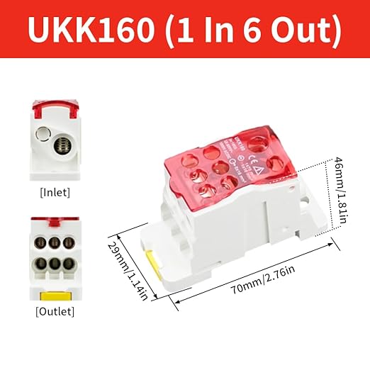 DIN Rail Distribution Box,690V 160A Positions Screw Terminal Block Junction Box Breaker Box Circuit Breaker Distribution Box for Various Power Distribution Needs (Red, 160A)