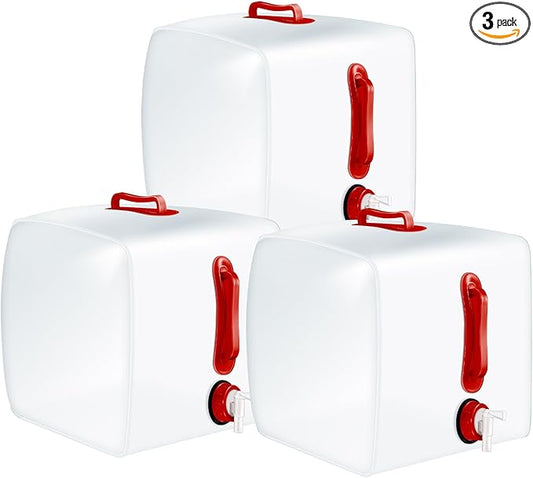 3 Pack Collapsible Water Container with Spigot, Foldable Camping Water Container Portable Camping Storage Carrier Jug for Outdoors Hiking Emergency Kit Backpack (5.3 Gallon,Red,3 Pcs)