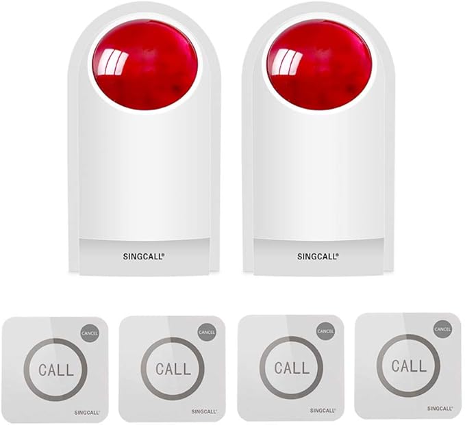 Strobe Siren Panic Alarm Button Siren Alarm with Light for Home Caring Loud Outdoor SOS Alert System 2 Red Flashing Siren and 4 Emergency Button for Store Hotel Jewelry Shop Security
