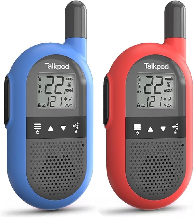 Talkpod F40 Walkie Talkies 2 Pack for Kids, Adults, Handheld FRS 2 Way Radio with Li-ion Battery 22CH Family Walkie Talkie with VOX LCD Display for Outside Adventures, Camping, Hiking (Red ＆ Blue)