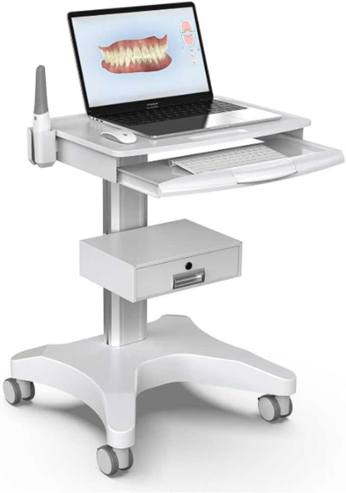 Mobile Dental Clinic Workstation Medical Trolley with Laptop Pallet and Oral Scanner Holder,Hospital Cart Wheels for Clinic,Hospital, School and Lab