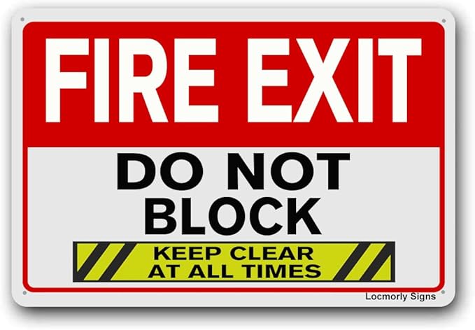 Aluminum Fire Exit Sign, Do Not Block Keep Clear at All Times Safety Sign, 8x12 Inch