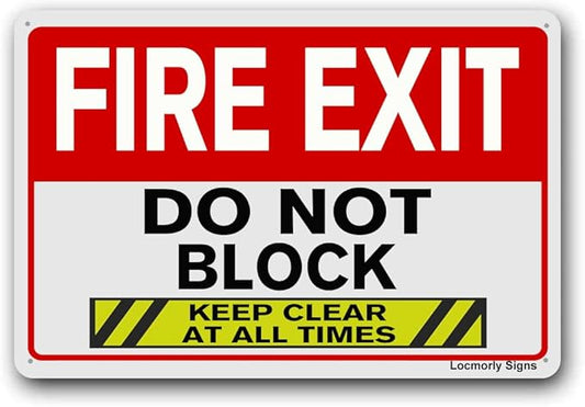 Aluminum Fire Exit Sign, Do Not Block Keep Clear at All Times Safety Sign, 8x12 Inch