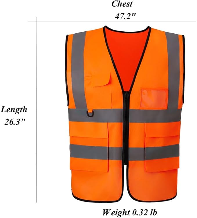 Orange Reflective Safety Vest for women and men, Breathable hi vis vest with 360° reflective strips & 4 Pockets for traffic, surveyor, construction, Universal XL Size