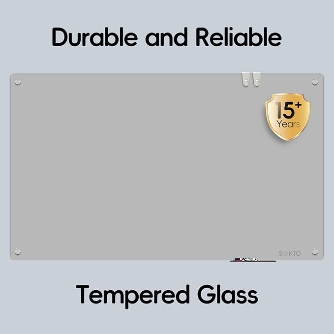 Glass Whtieboard - Glass Dry Erase Board 48" x 36" Magnetic White Board Writing Board White Boards for Walls Wall Office Home, Gray