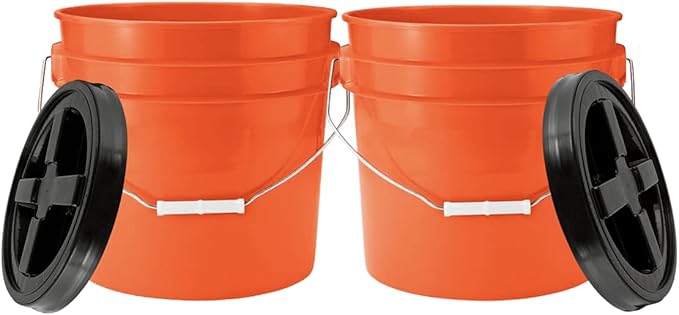 House Naturals 3.5 Gallon Food Grade Orange Bucket Pail with Black Air-Tight Screw on Lid (Pack of 2) BPA Free Made in USA containers