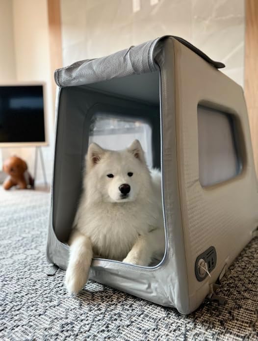 Diggs Enventur Medium Inflatable Travel Dog Crate – Ultra-Light & Portable Dog Crate – Puncture-Resistant, Waterproof, Compact – Safe, Durable for Adventures & Travel - 34" L x 22.5" W x 27" H (Grey)