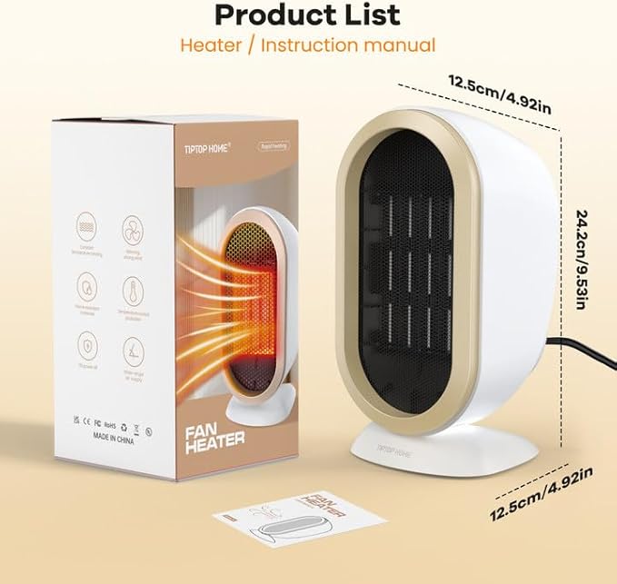 Space Heater, 800W Fast Heating Ceramic Small Heater, Portable Energy Efficient Space Heaters, Two-Speed Mini Desk Ceramic Heaters with Adjustable, Overheating Protection, Dumping Shutdown (White)
