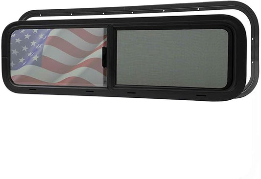 33"x10" RV Van Bunk Window - Passenger Side, DOT Certified, Half-Slider Privacy Glass, Anodized Aluminum Frame, UV Protection, Easy Clamp-in Installation (Fits 33" W x 10" H Cut-Out)