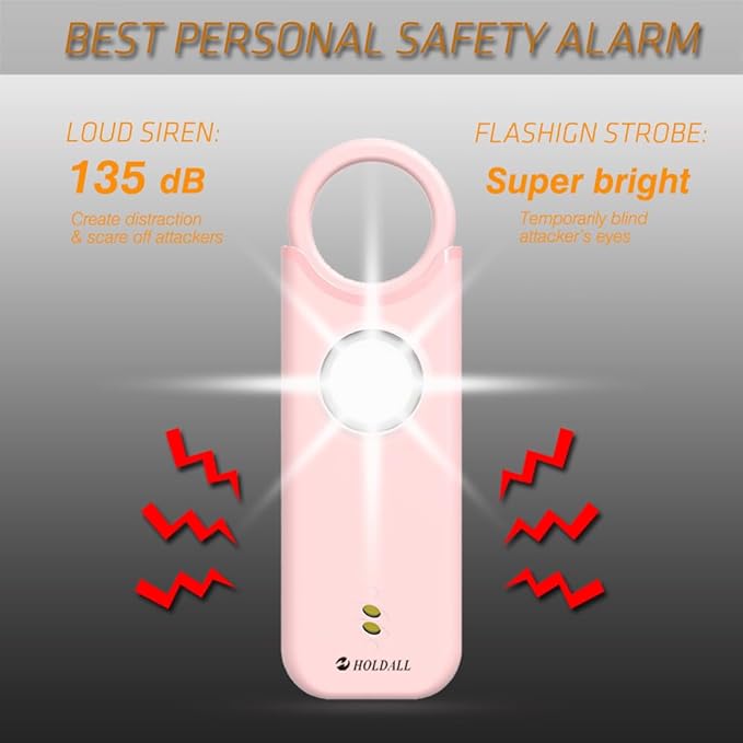 Personal Safety Alarm for Women–135dB Loud Siren with Strobe Light-Acoustooptical Warning, Rechargeable Emergency Safety Alarm, 0.9oz Easy Carry for Elderly and Kids. (Pink)