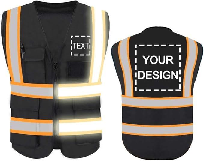 YOWESHOP High Reflective Visibility Safety Vest Custom Your Logo Safety Workwear with Reflective Strips and Front Zipper