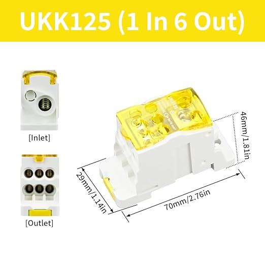 DIN Rail Distribution Box,690V 125A Positions Screw Terminal Block Junction Box Breaker Box Circuit Breaker Distribution Box for Various Power Distribution Needs (Yellow, 125A)