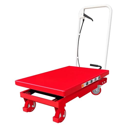 Premium Scissor Lift Table Cart, 500 lb. Cap, 27.75" L x 17.75" W, 8.25" - 28.5" H, Pake Handling Tools (Premium 500lbs Lift Cart)