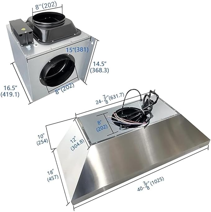 CT Copper Tailor 42-inch Range Hood Insert with Inline Remote Blower,1260CFM Kitchen Vent Hood, 4-Speed Exhaust Fan, 4 LED Lights, 8" Round Ducted,Baffle Filters, in Stainless Steel