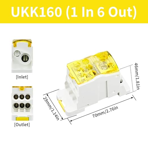 DIN Rail Distribution Box,690V 160A Positions Screw Terminal Block Junction Box Breaker Box Circuit Breaker Distribution Box for Various Power Distribution Needs (Yellow, 160A)
